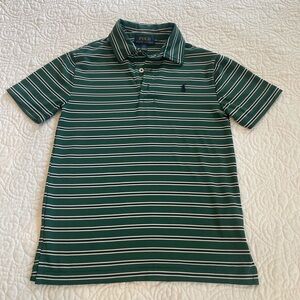 Boys Polo by Ralph Lauren Dark Green Striped Polo Shirt.